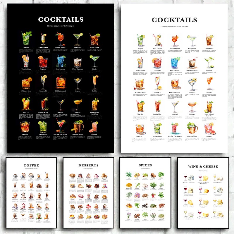 Home Decor Y2K - Bar Cocktails Art Prints Coffee Dessert