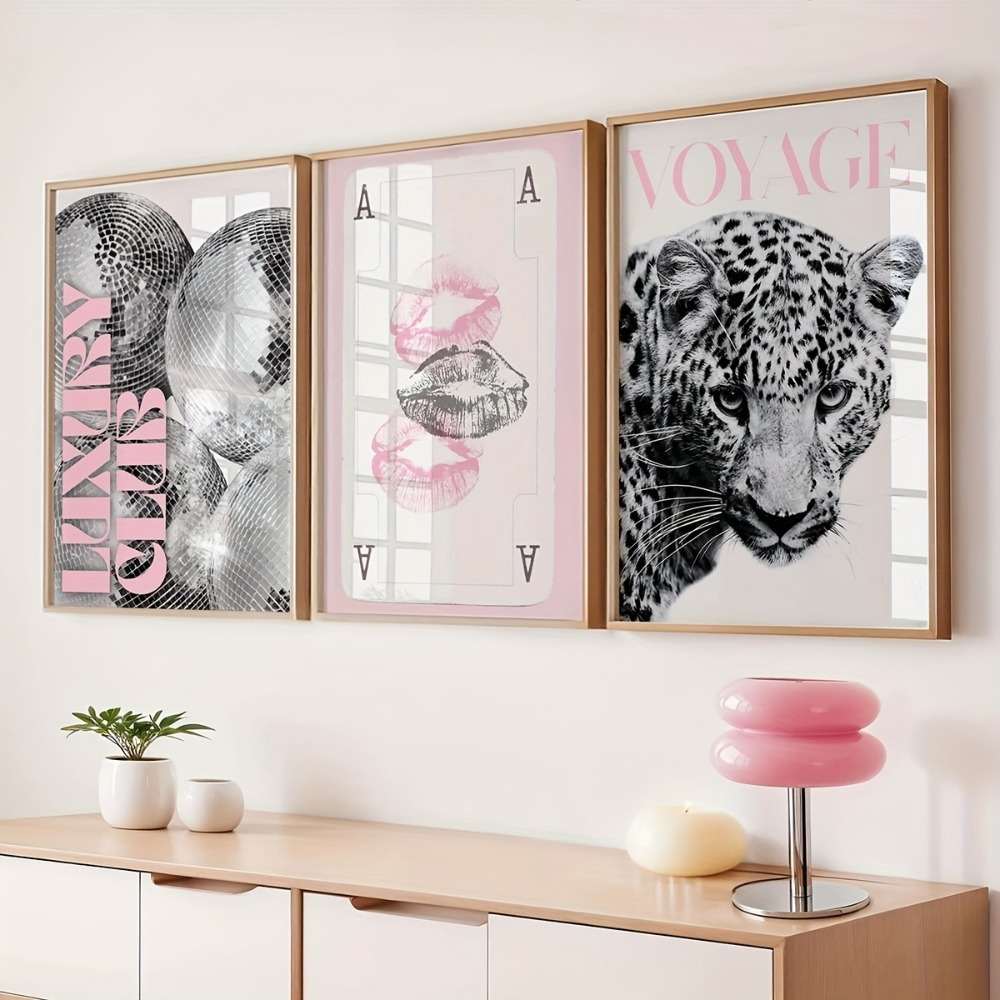 Home Decor Y2K - 3pcs Frameless Leopard Print,Black and White
