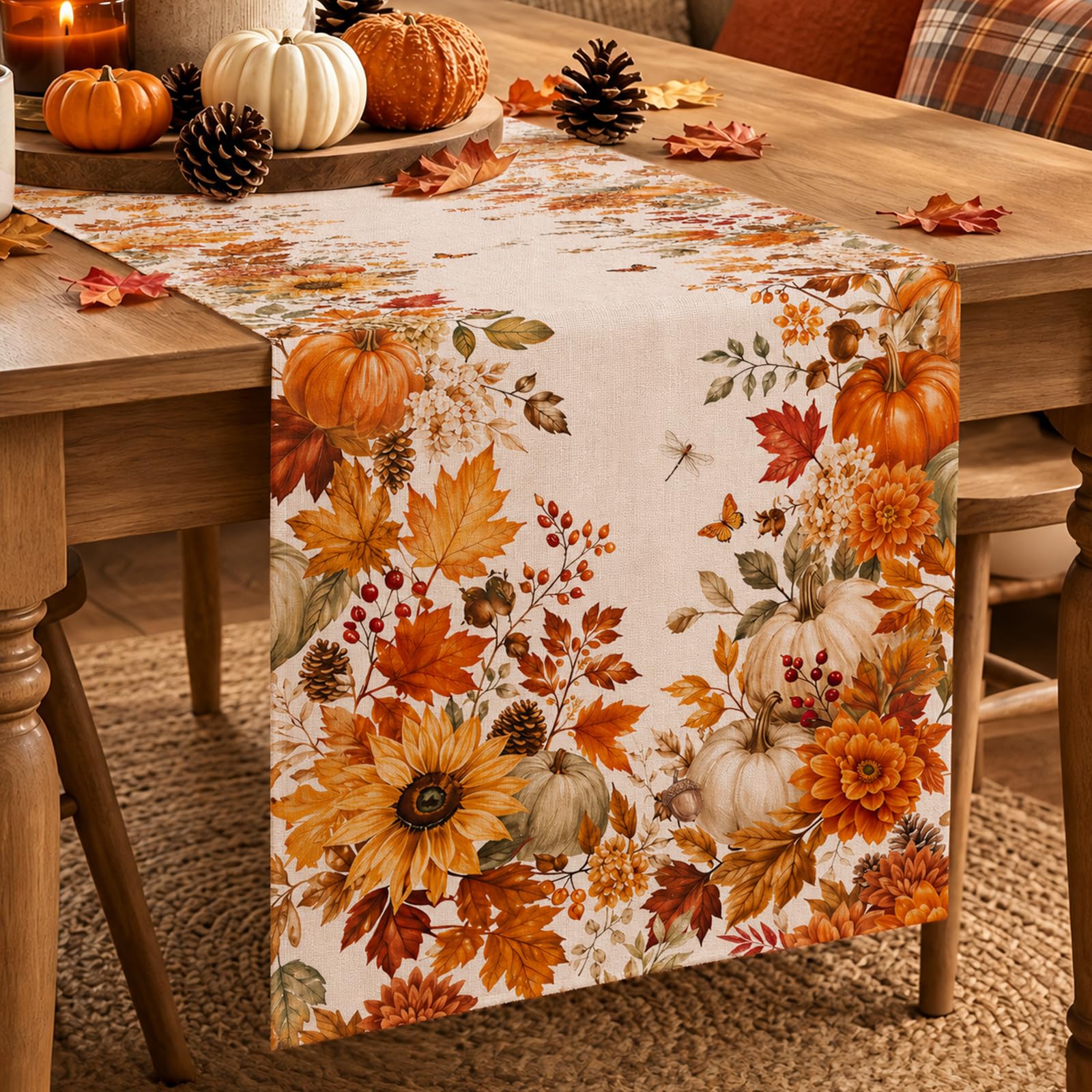 Autumn Sunflower Pumpkin Maple - đánh giá và giá Linen Table Runner