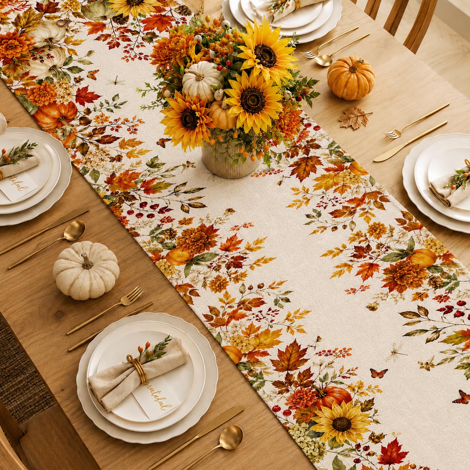 Autumn Sunflower Pumpkin Maple - đánh giá và giá Linen Table Runner